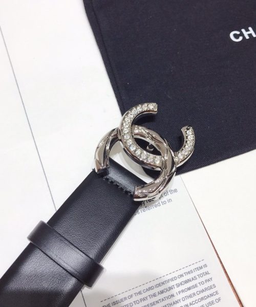 1:1 Replica Chanel Black Belt With Double C Buckle Silver-Toned Metal Women Belt