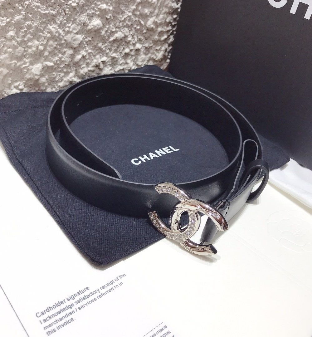 1:1 Replica Chanel Black Belt With Double C Buckle Silver-Toned Metal Women Belt
