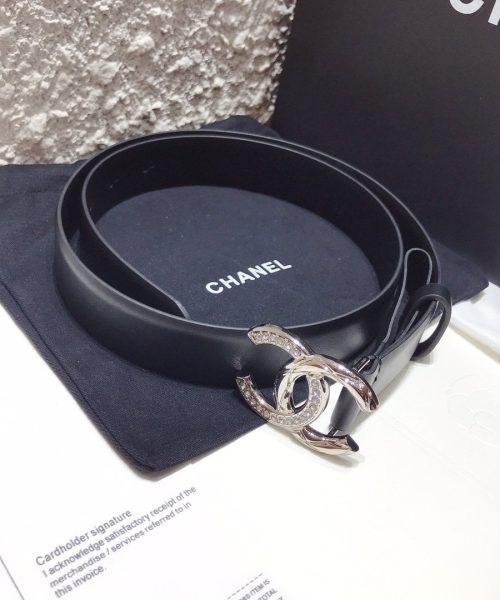 1:1 Replica Chanel Black Belt With Double C Buckle Silver-Toned Metal Women Belt