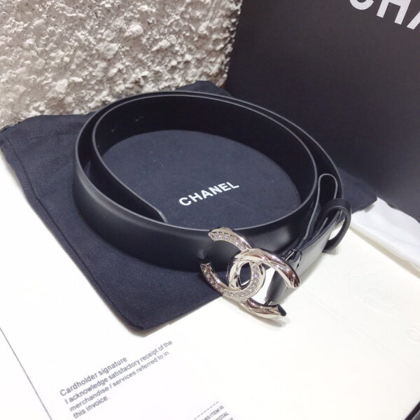1:1 Replica Chanel Black Belt With Double C Buckle Silver-Toned Metal Women Belt
