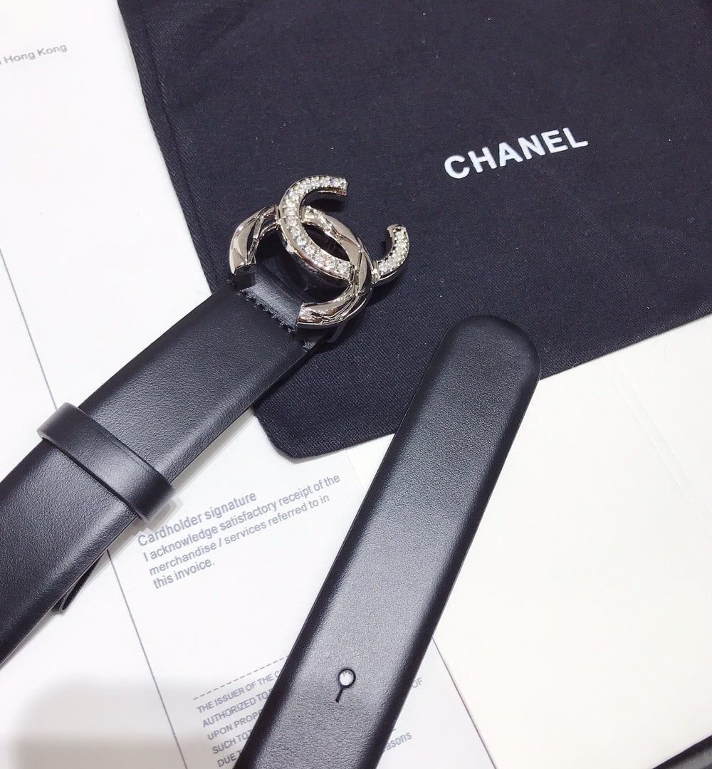 1:1 Replica Chanel Black Belt With Double C Buckle Silver-Toned Metal Women Belt