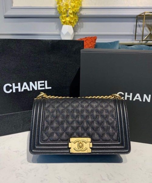[REP 1:1] Chanel Boy Handbag Gold Toned Hardware Black For Women, Women's Bags, Shoulder And Crossbody Bags 9.8in/25cm A67086