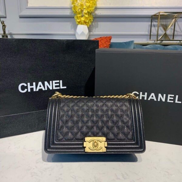 [REP 1:1] Chanel Boy Handbag Gold Toned Hardware Black For Women, Women's Bags, Shoulder And Crossbody Bags 9.8in/25cm A67086