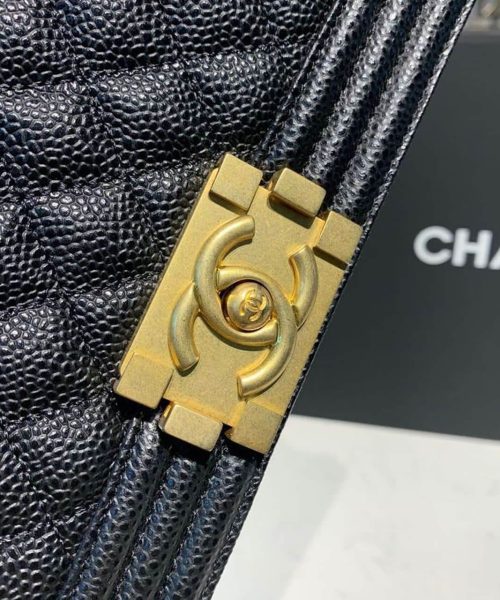 [REP 1:1] Chanel Boy Handbag Gold Toned Hardware Black For Women, Women's Bags, Shoulder And Crossbody Bags 9.8in/25cm A67086