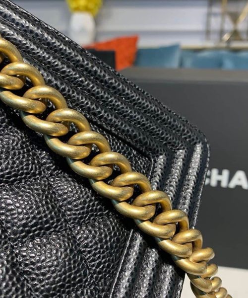 [REP 1:1] Chanel Boy Handbag Gold Toned Hardware Black For Women, Women's Bags, Shoulder And Crossbody Bags 9.8in/25cm A67086