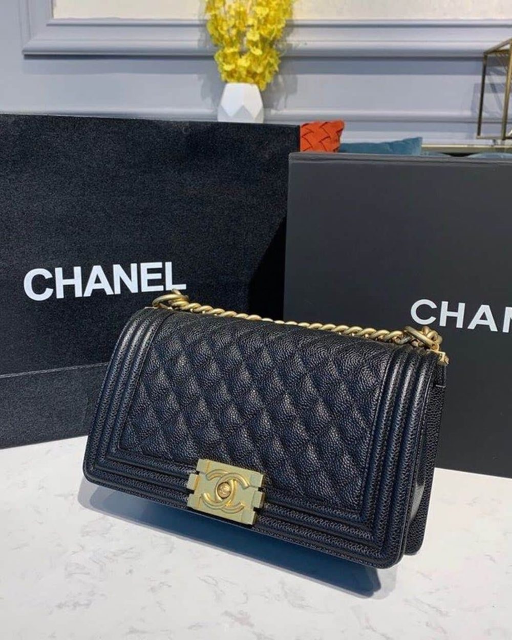 [REP 1:1] Chanel Boy Handbag Gold Toned Hardware Black For Women, Women's Bags, Shoulder And Crossbody Bags 9.8in/25cm A67086