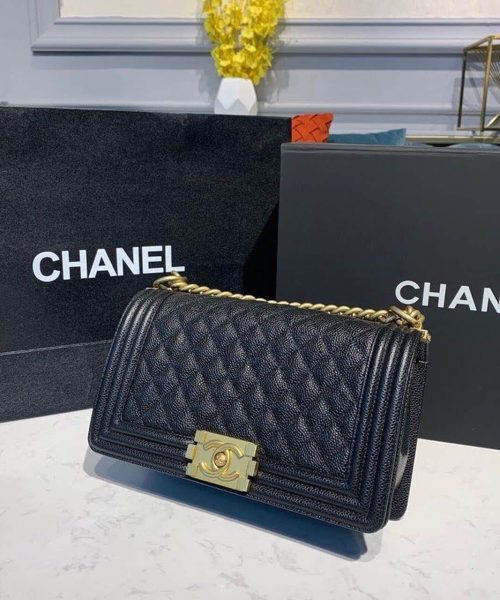 [REP 1:1] Chanel Boy Handbag Gold Toned Hardware Black For Women, Women's Bags, Shoulder And Crossbody Bags 9.8in/25cm A67086