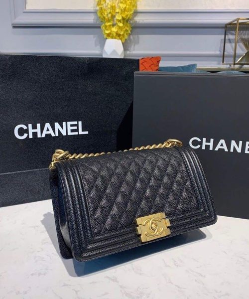 [REP 1:1] Chanel Boy Handbag Gold Toned Hardware Black For Women, Women's Bags, Shoulder And Crossbody Bags 9.8in/25cm A67086