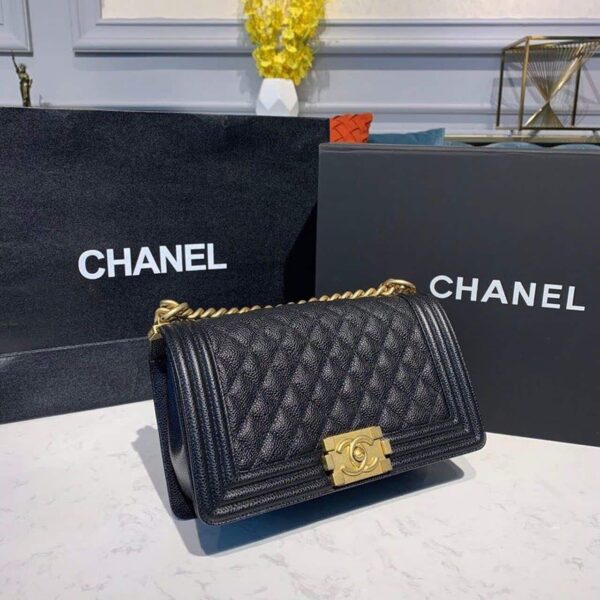 [REP 1:1] Chanel Boy Handbag Gold Toned Hardware Black For Women, Women's Bags, Shoulder And Crossbody Bags 9.8in/25cm A67086