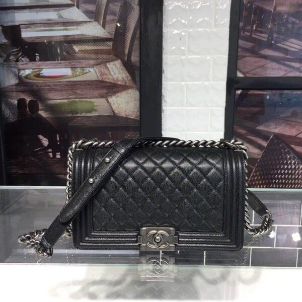 [REP 1:1] Chanel Boy Handbag Silver Hardware Black For Women, Women's Handbags, Shoulder And Crossbody Bags 9.8in/25cm A67086