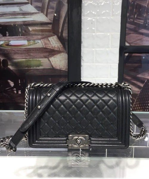 [REP 1:1] Chanel Boy Handbag Silver Hardware Black For Women, Women's Handbags, Shoulder And Crossbody Bags 9.8in/25cm A67086