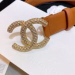1:1 Replica Chanel Brown Belt With Double C Buckle Gold-Toned and Strass Metal Women Belt