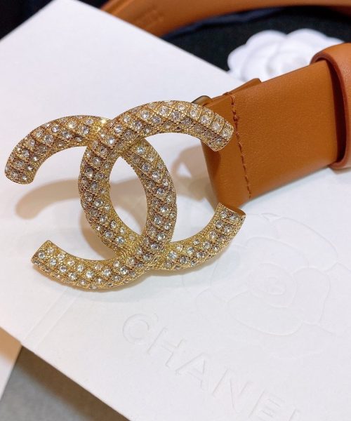 1:1 Replica Chanel Brown Belt With Double C Buckle Gold-Toned and Strass Metal Women Belt