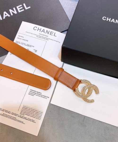 1:1 Replica Chanel Brown Belt With Double C Buckle Gold-Toned and Strass Metal Women Belt