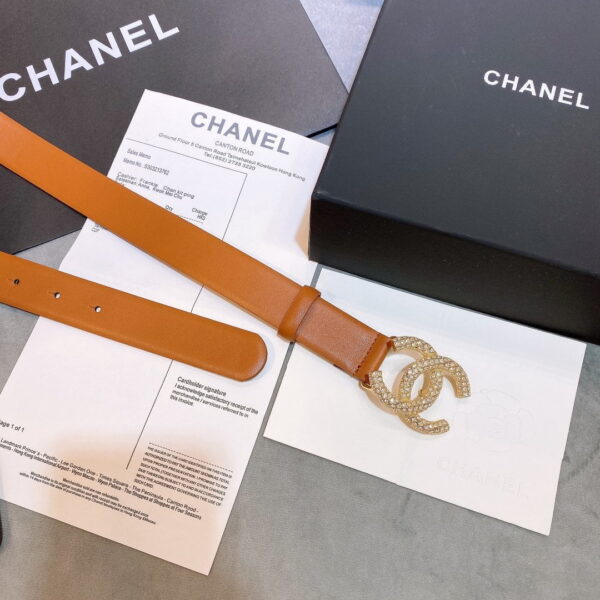 1:1 Replica Chanel Brown Belt With Double C Buckle Gold-Toned and Strass Metal Women Belt