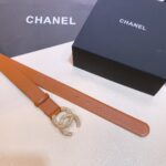 1:1 Replica Chanel Brown Belt With Double C Buckle Gold-Toned and Strass Metal Women Belt