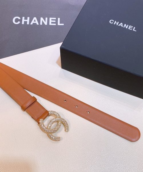1:1 Replica Chanel Brown Belt With Double C Buckle Gold-Toned and Strass Metal Women Belt