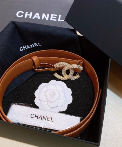 1:1 Replica Chanel Brown Belt With Double C Buckle Gold-Toned and Strass Metal Women Belt
