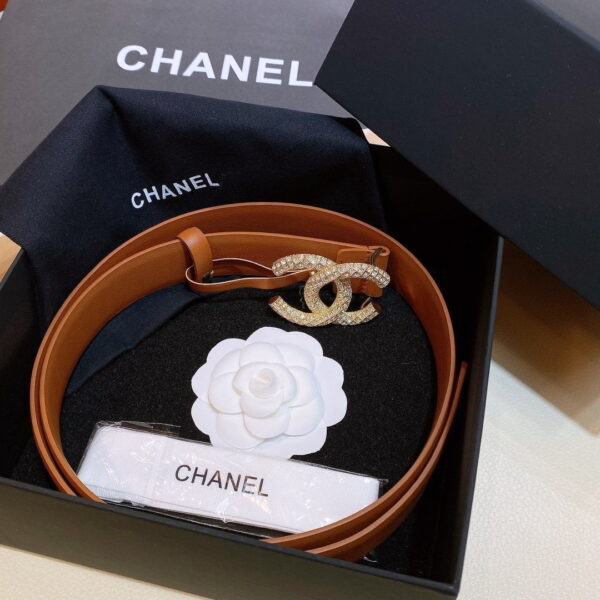 1:1 Replica Chanel Brown Belt With Double C Buckle Gold-Toned and Strass Metal Women Belt