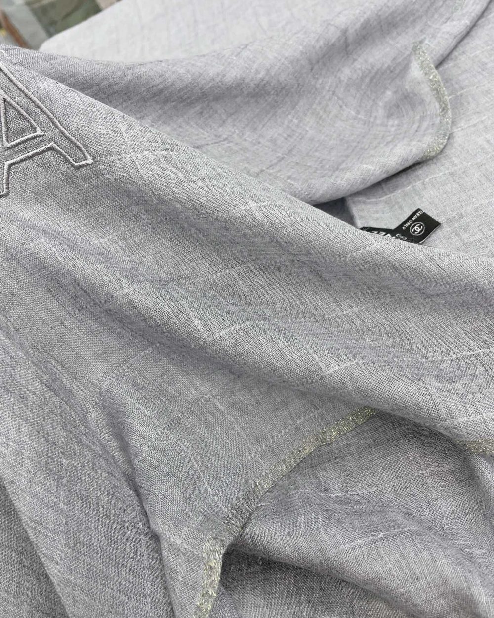 Chanel Cashmere Silk Rectangle Light Blue Scarf Large 200cm/78in 