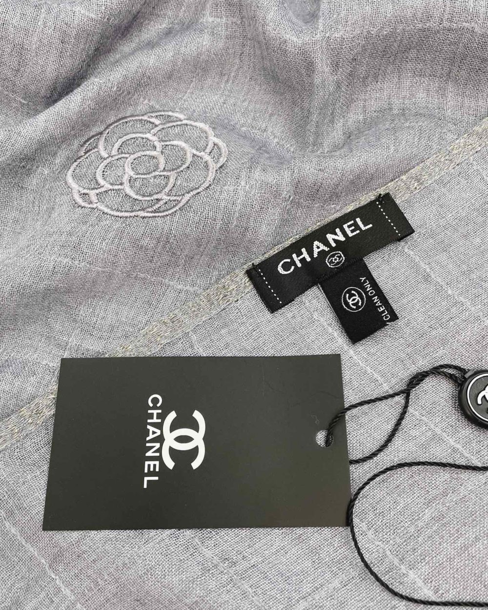 Chanel Cashmere Silk Rectangle Light Blue Scarf Large 200cm/78in 