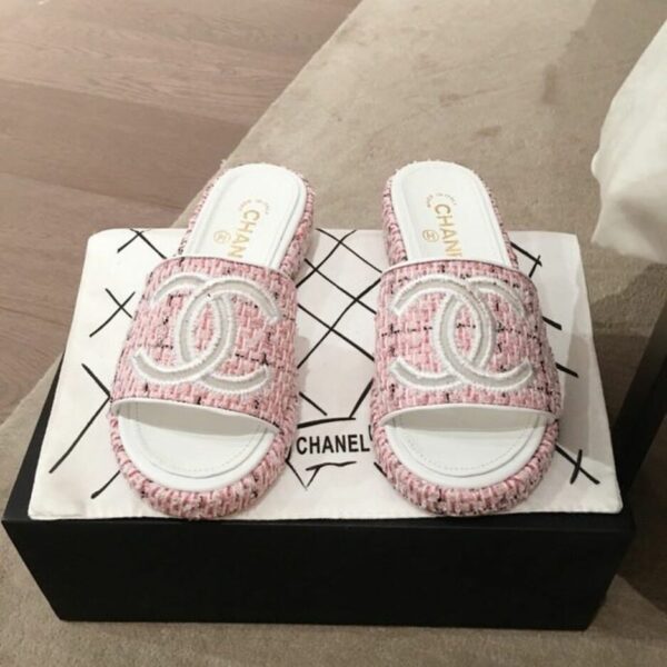 Chanel CC Cork Sandals Tweed Pink For Women, Women's Shoes