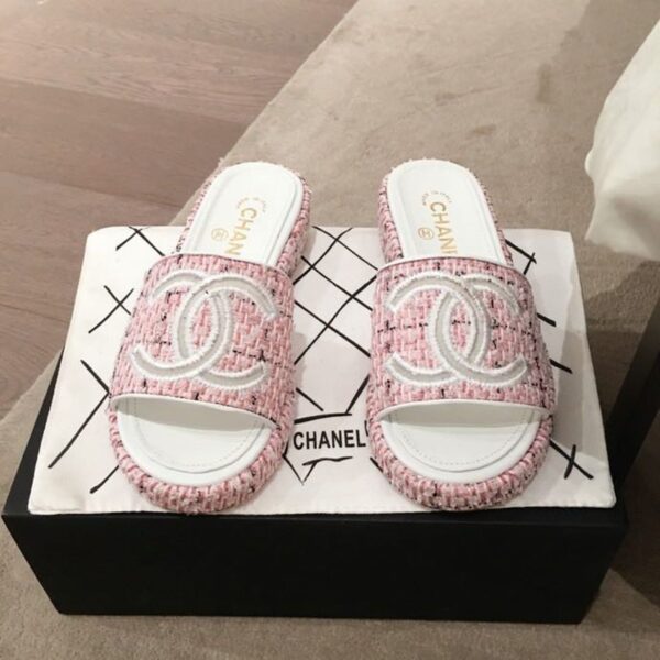 Chanel CC Cork Sandals Tweed Pink For Women, Women's Shoes