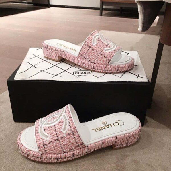 Chanel CC Cork Sandals Tweed Pink For Women, Women's Shoes