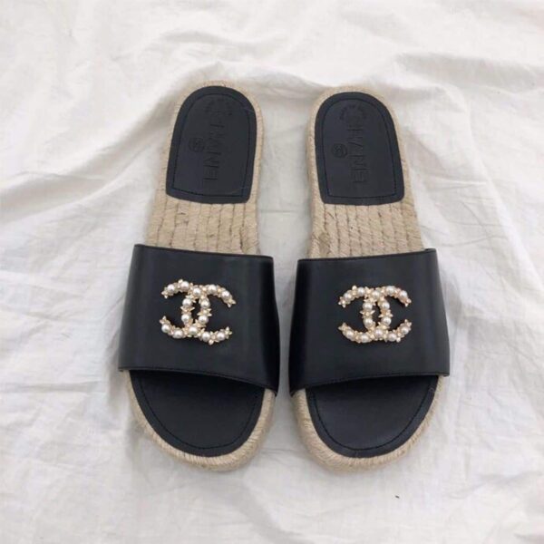 Chanel CC Jewel Logo Espadrille Black For Women, Women's Shoes