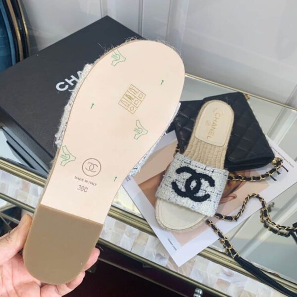 Chanel CC Mule Espadrille Sandals Tweed Beige/Black For Women, Women's Shoes