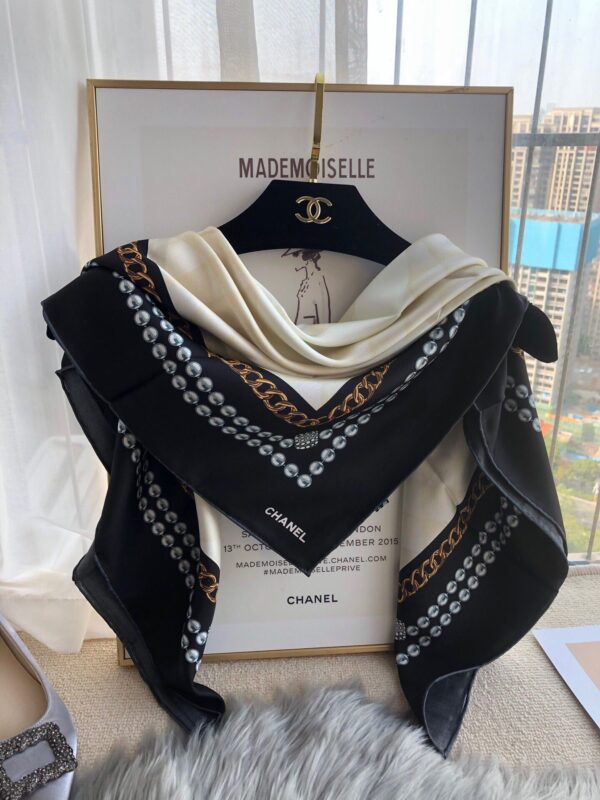 Chanel CC Pattern in Blue Black Border Square Scarf 110cm/43in