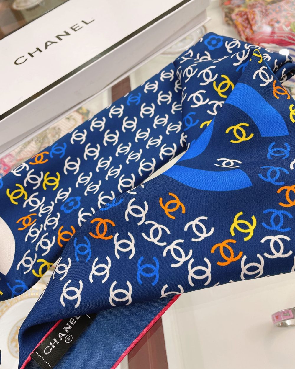 Chanel CC Pattern in Blue Square Scarf 90cm/35in 