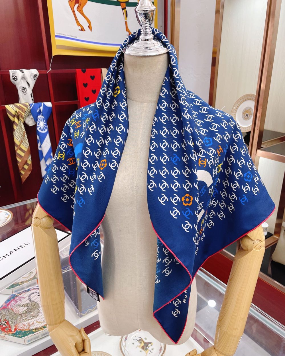 Chanel CC Pattern in Blue Square Scarf 90cm/35in 