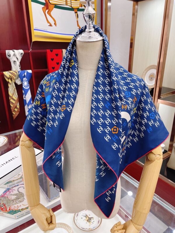 Chanel CC Pattern in Blue Square Scarf 90cm/35in 