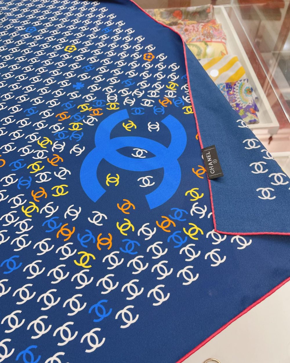 Chanel CC Pattern in Blue Square Scarf 90cm/35in 