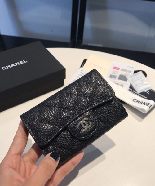 Chanel Classic Card Holder Gold Toned Hardware Black For Women, Women's Wallet 4.5in/11.5cm