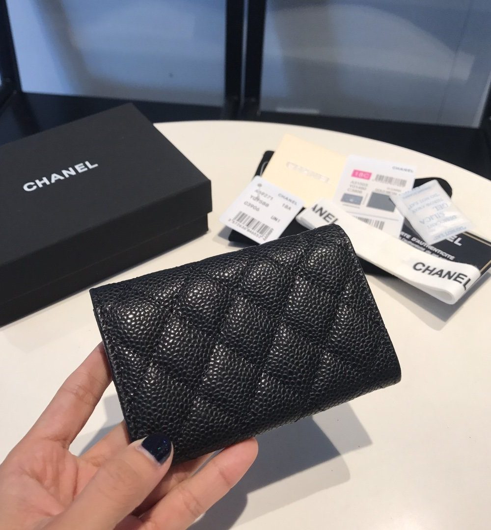1:1 Replica Chanel Classic Card Holder Gold Toned Hardware Black For Women, Women's Wallet 4.5in/11.5cm