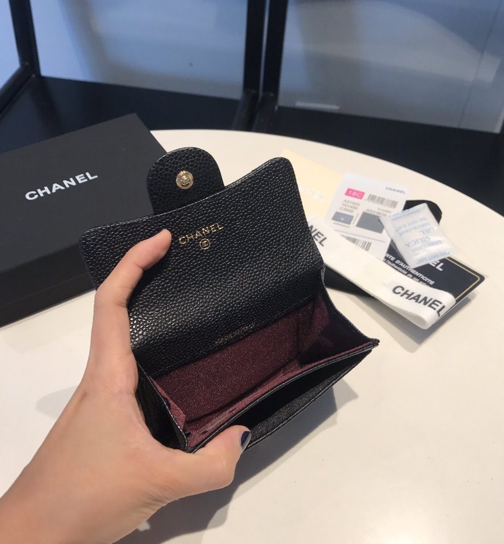 1:1 Replica Chanel Classic Card Holder Gold Toned Hardware Black For Women, Women's Wallet 4.5in/11.5cm