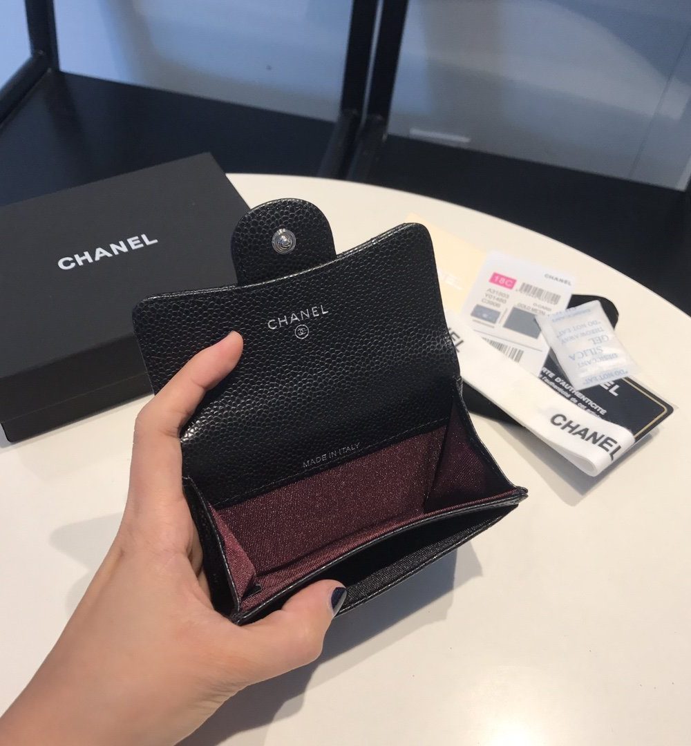 [REP 1:1] Chanel Classic Card Holder Silver Hardware Black For Women, Women's Wallet 4.5in/11.5cm