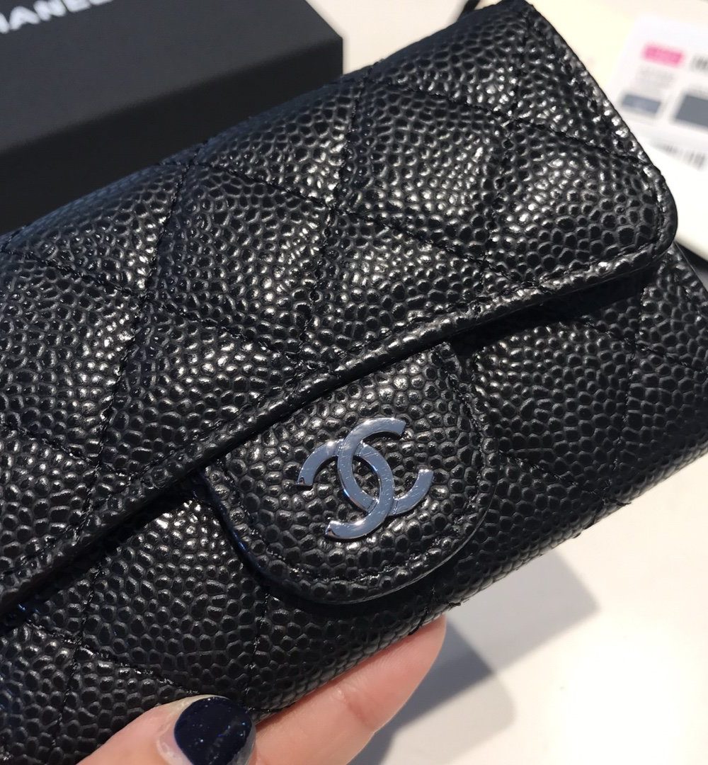 [REP 1:1] Chanel Classic Card Holder Silver Hardware Black For Women, Women's Wallet 4.5in/11.5cm