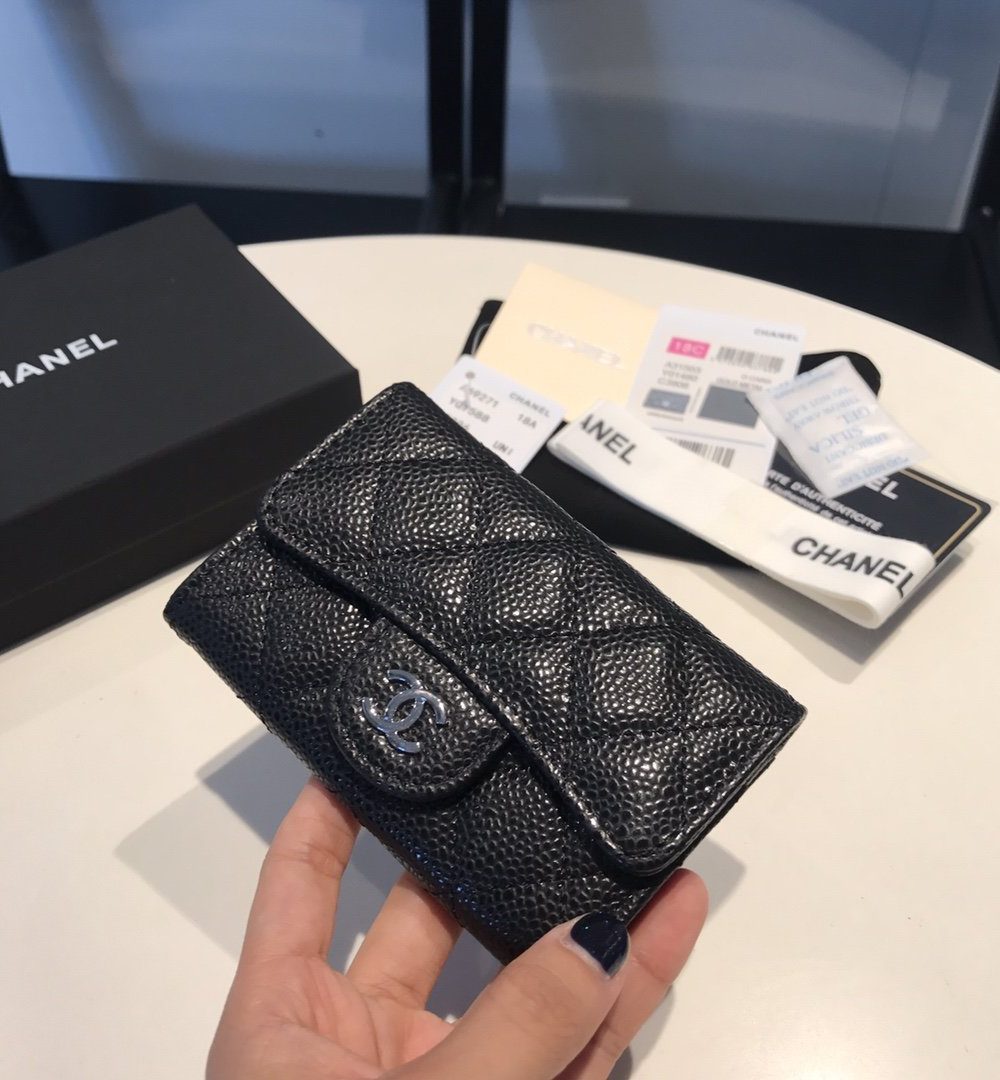 [REP 1:1] Chanel Classic Card Holder Silver Hardware Black For Women, Women's Wallet 4.5in/11.5cm