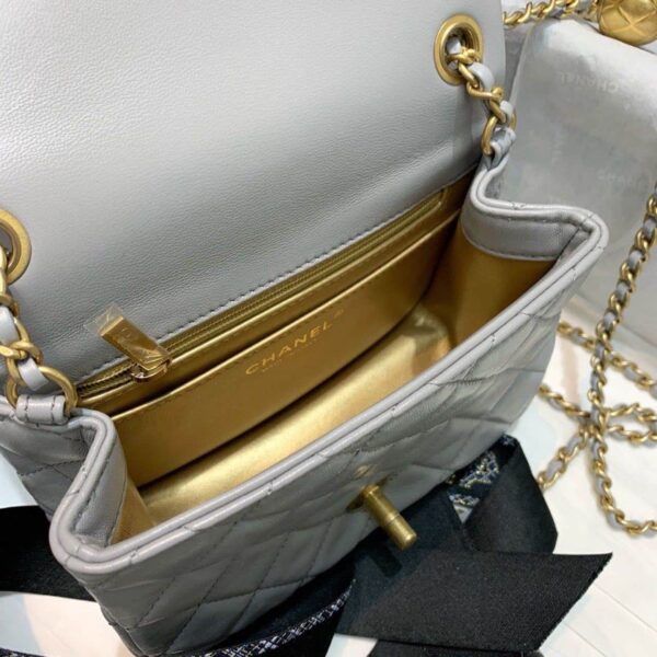 [REP 1:1] Chanel Classic Flap With Charm Chain With CC Details On Strap Bag 17cm/7inch Gold Hardware Grey