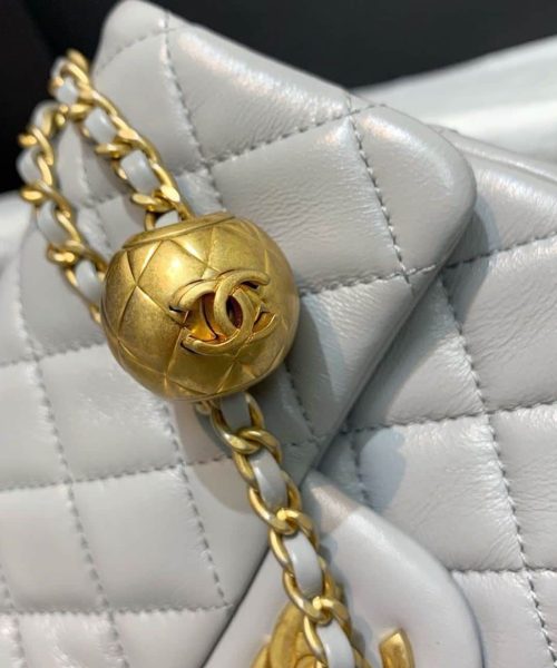[REP 1:1] Chanel Classic Flap With Charm Chain With CC Details On Strap Bag 17cm/7inch Gold Hardware Grey