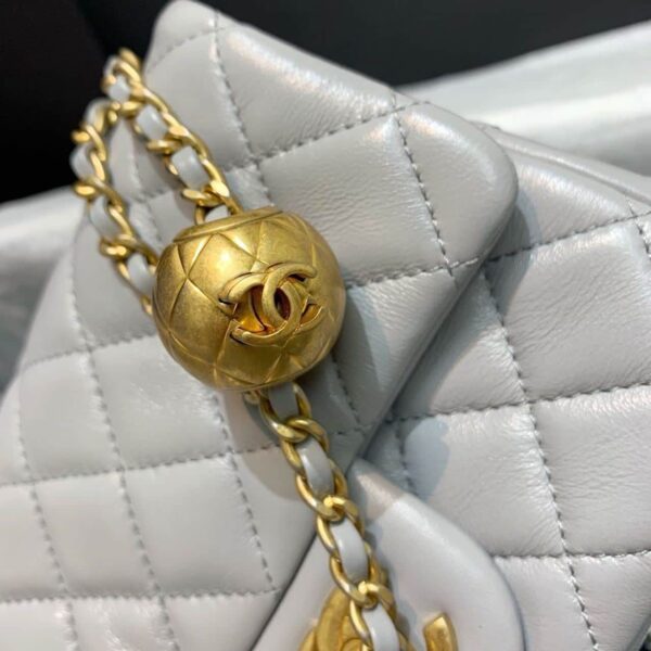 [REP 1:1] Chanel Classic Flap With Charm Chain With CC Details On Strap Bag 17cm/7inch Gold Hardware Grey