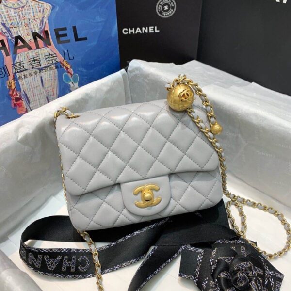 [REP 1:1] Chanel Classic Flap With Charm Chain With CC Details On Strap Bag 17cm/7inch Gold Hardware Grey