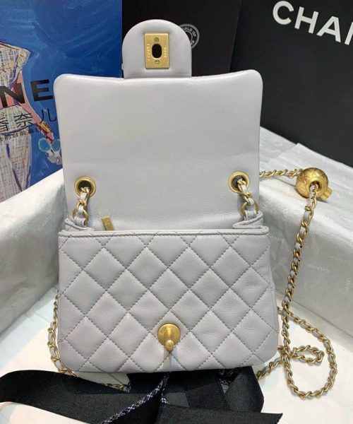 [REP 1:1] Chanel Classic Flap With Charm Chain With CC Details On Strap Bag 17cm/7inch Gold Hardware Grey
