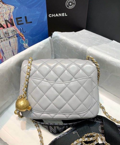 [REP 1:1] Chanel Classic Flap With Charm Chain With CC Details On Strap Bag 17cm/7inch Gold Hardware Grey