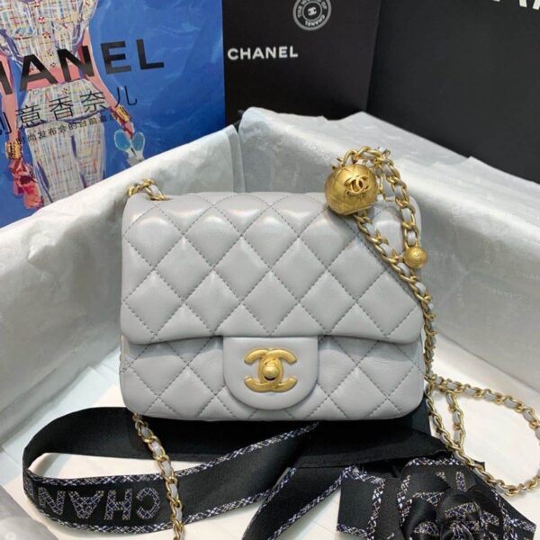 [REP 1:1] Chanel Classic Flap With Charm Chain With CC Details On Strap Bag 17cm/7inch Gold Hardware Grey
