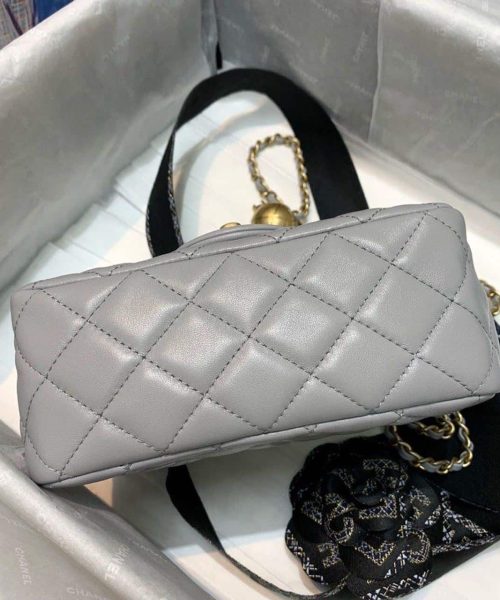 [REP 1:1] Chanel Classic Flap With Charm Chain With CC Details On Strap Bag 17cm/7inch Gold Hardware Grey