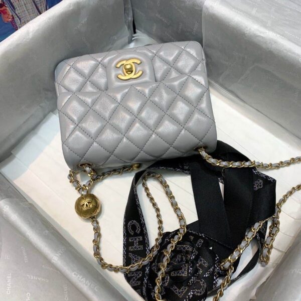 [REP 1:1] Chanel Classic Flap With Charm Chain With CC Details On Strap Bag 17cm/7inch Gold Hardware Grey